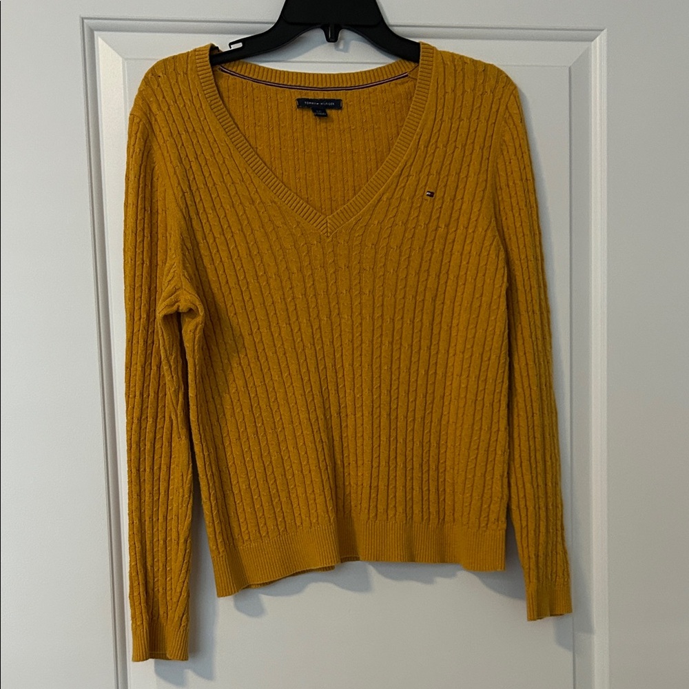 Tommy Hilfiger Women's Mustard V-Neck Textured Sweater